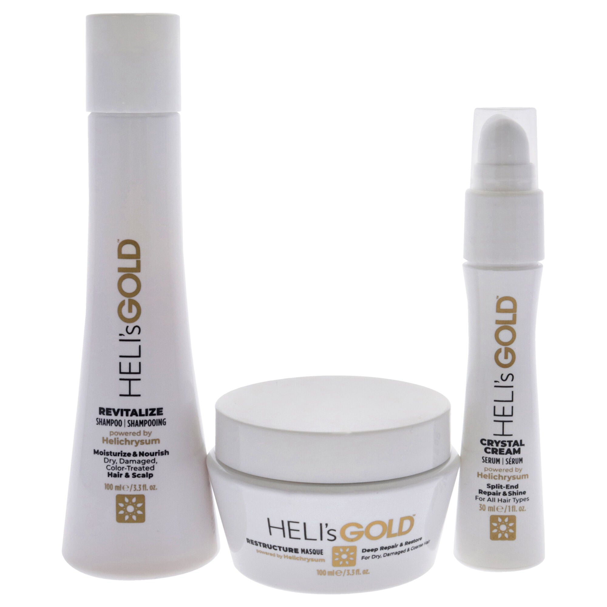 The Revival Series Travel Kit by Helis Gold for Unisex - 3 Pc 3.3oz Revitalize Shampoo, 3.3oz Restructure Masque, 1oz Crystal Cream, See Description, alternate image number 3