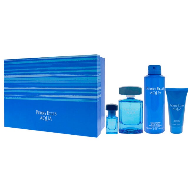 Perry Ellis Aqua by Perry Ellis for Men - 4 Pc Gift Set 3.4oz EDT Spray, 0.25oz EDT Spray, 6oz Deodorizing Body Spray, 1.7oz Shower Gel, NA, alternate image number null
