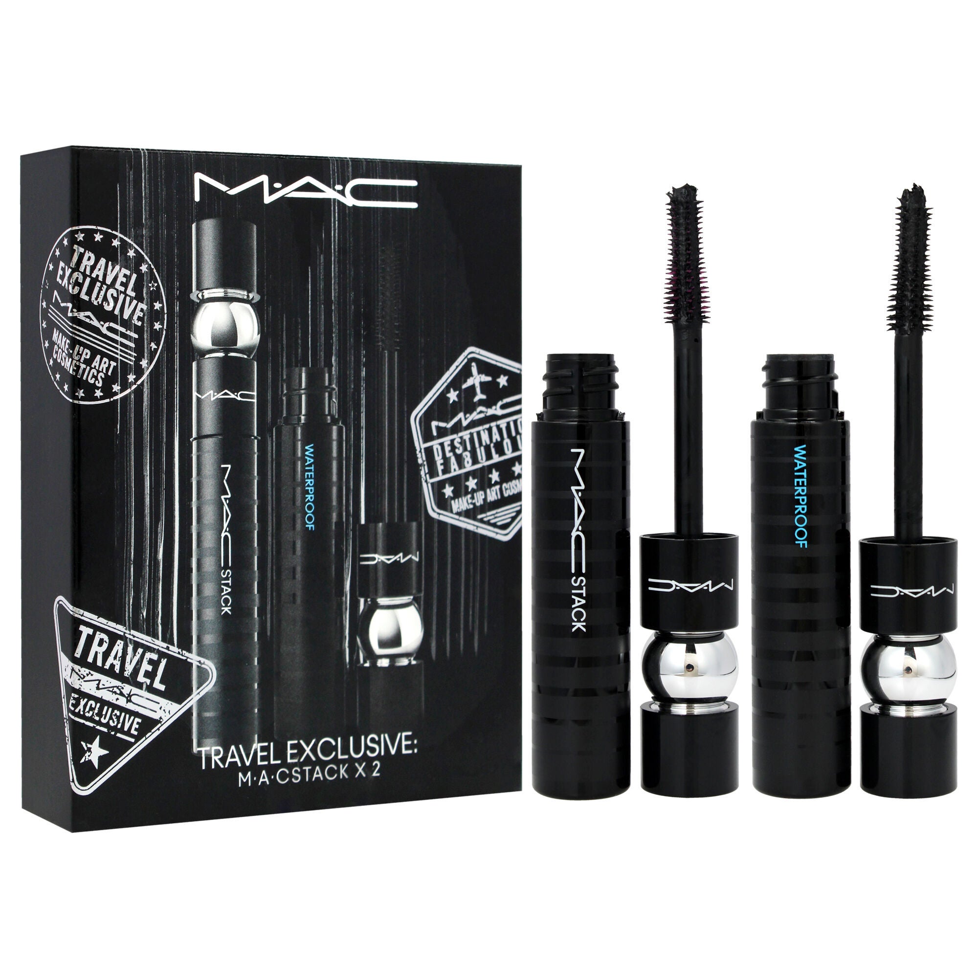 Stack Mascara Duo by MAC for Women - 2 Pc 0.41oz Superstack Mega Brush - Black, 0.41oz Superstack Mega Brush Waterproof - Black, See Description, alternate image number 1