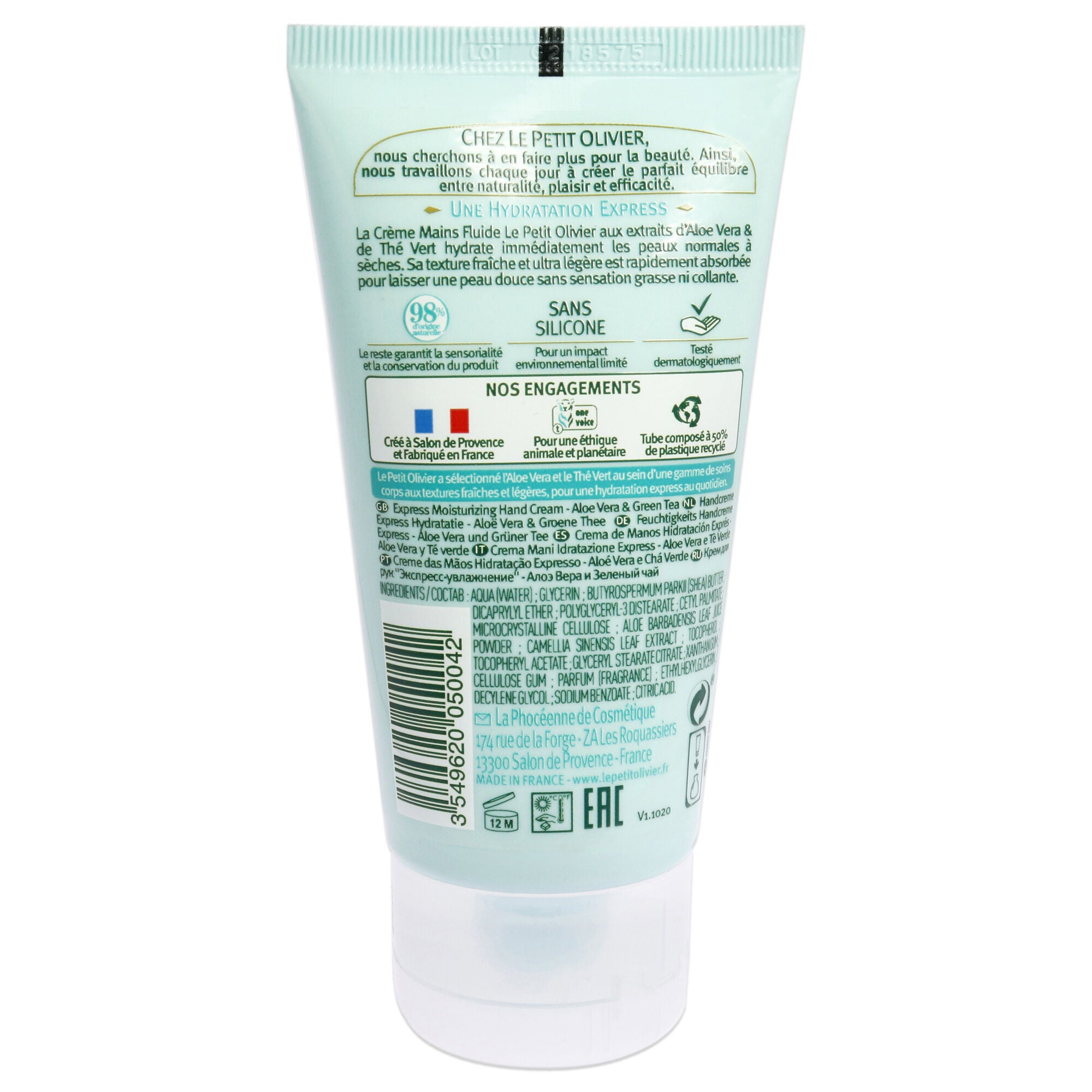 Express Moisturizing Hand Cream - Aloe Vera and Green Tea by Le Petit Olivier for Women - 2.5 oz Cream, See Description, alternate image number 1