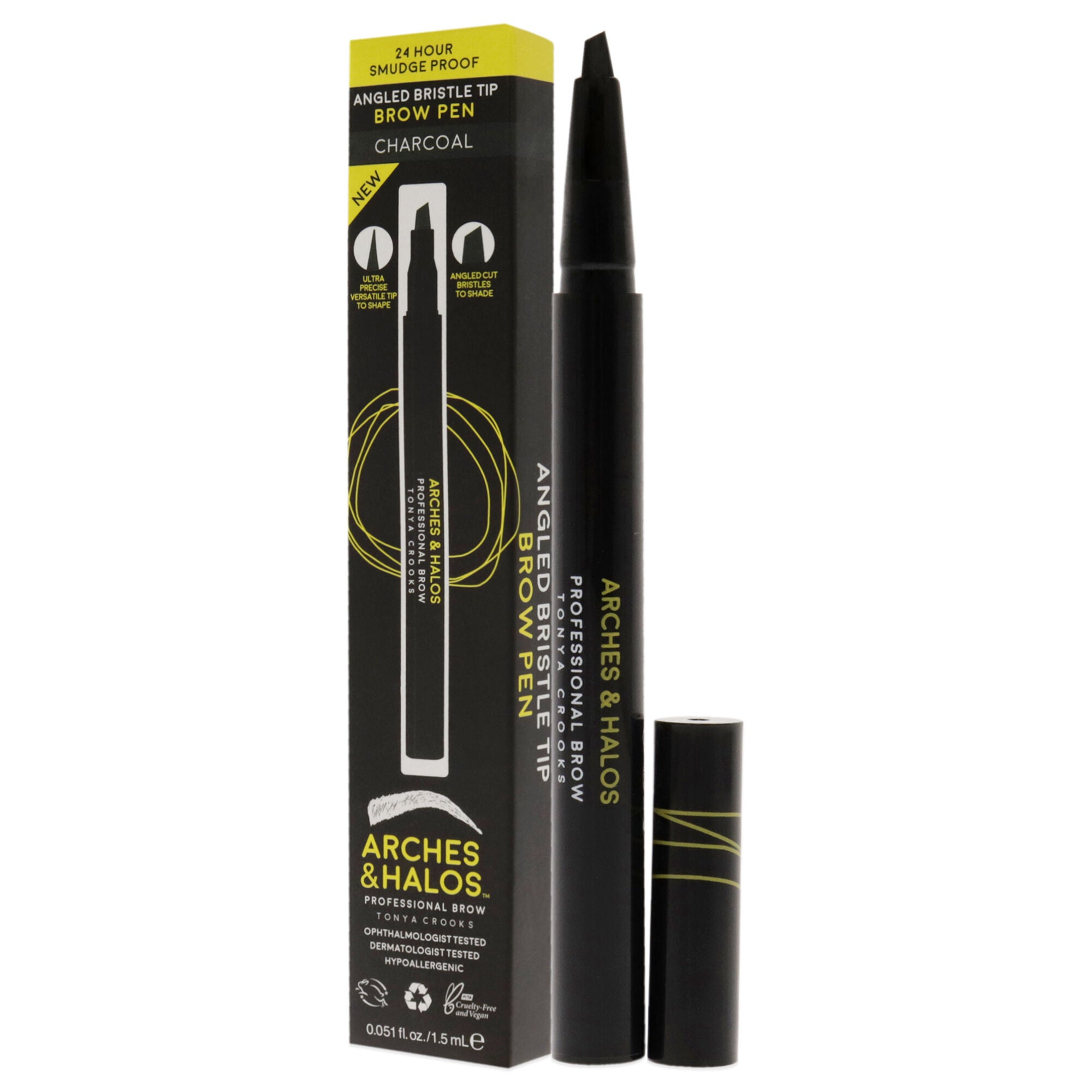 Angled Bristle Tip Waterproof Brow Pen - Charcoal by Arches and Halos for Women - 0.051 oz Eyebrow Pencil, See Description, alternate image number 3