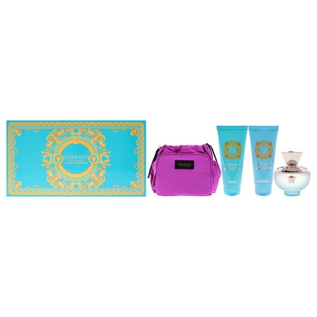 Dylan Turquoise Pour Femme by Versace for Women - 4 Pc Gift Set 3.4oz EDT Spray, 3.4oz Perfumed Body Gel, 3.4oz Perfumed Bath and Shower Gel, Pouch, NA, hi-res image number null