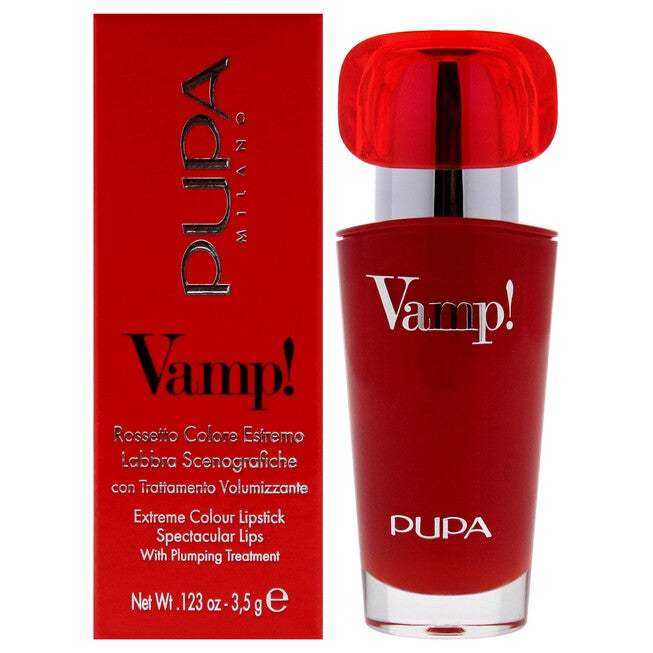 Vamp! Extreme Colour Lipstick with Plumping Treatment - 302 Ruby Red by Pupa Milano for Women - 0.123 oz Lipstick, NA, hi-res image number null