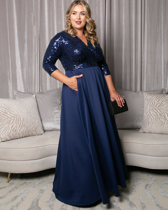 Paris Pleated Sequin Gown, Nocturnal Navy, hi-res image number null