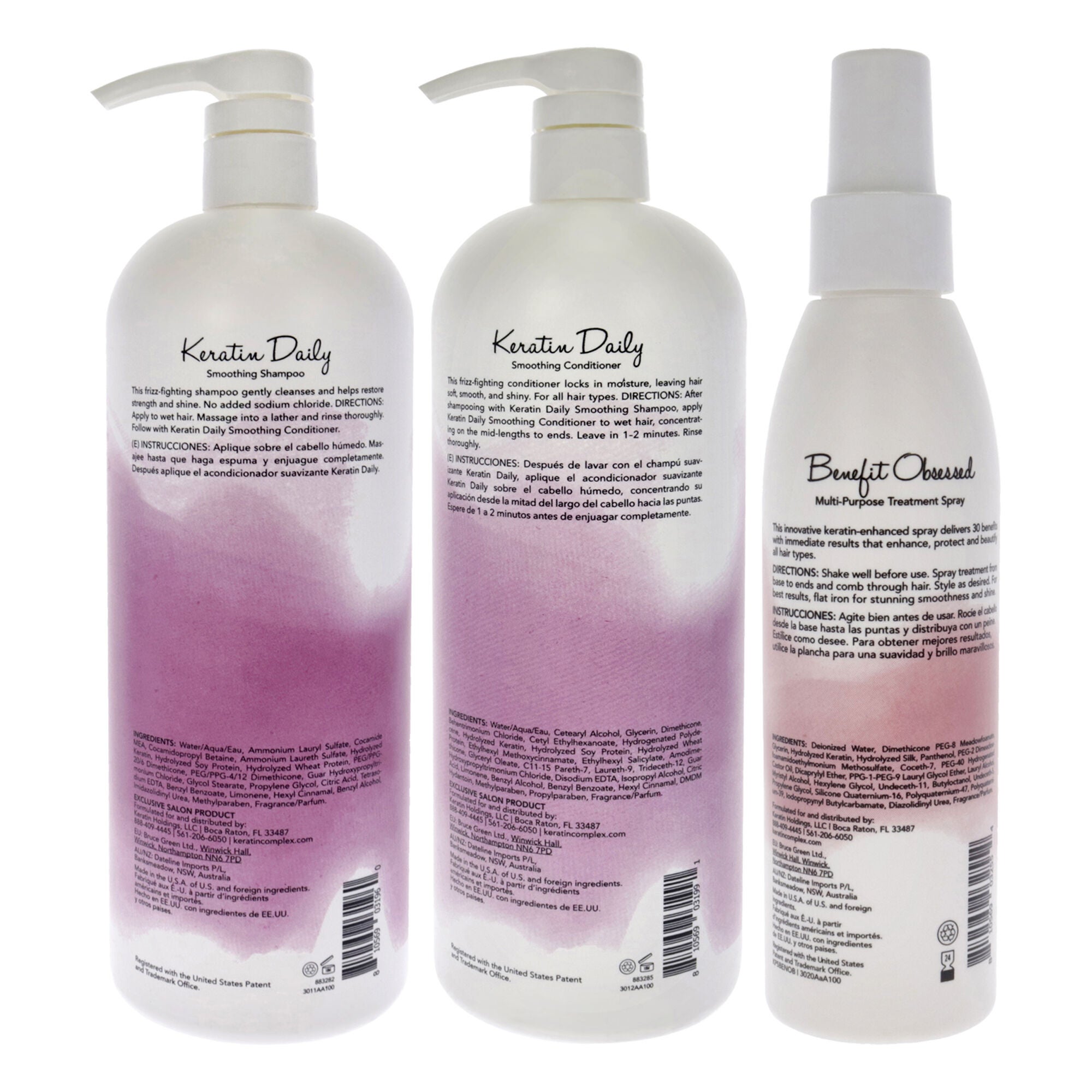 Keratin Daily Kit by Keratin Perfect for Unisex - 3 Pc Kit 32oz Shampoo, 32oz Conditioner, 5oz Benefit Obsessed Treatment Spray, See Description, alternate image number 2
