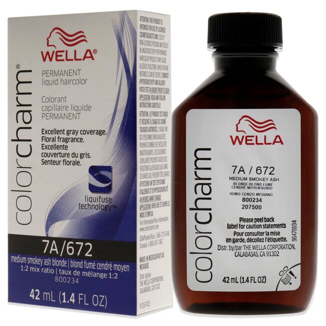 Color Charm Permanent Liquid Hair Color - 672 7A Med Smoky Ash Blonde by Wella for Unisex - 1.42 oz Hair Color, NA, alternate image number null