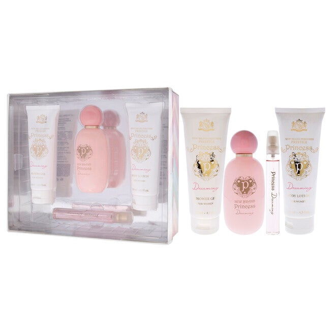 Prestige Princess Dreaming by New Brand for Women - 4 Pc Gift Set 3.3oz EDP Spray, 0.5oz EDP Spray, 4.3oz Shower Gel, 4.3oz Body Lotion, , alternate image number null