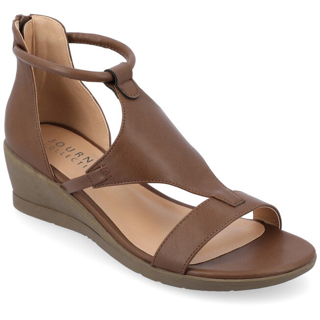 Women's Medium and Wide Width Trayle Wedge Sandals, Brown, hi-res image number null