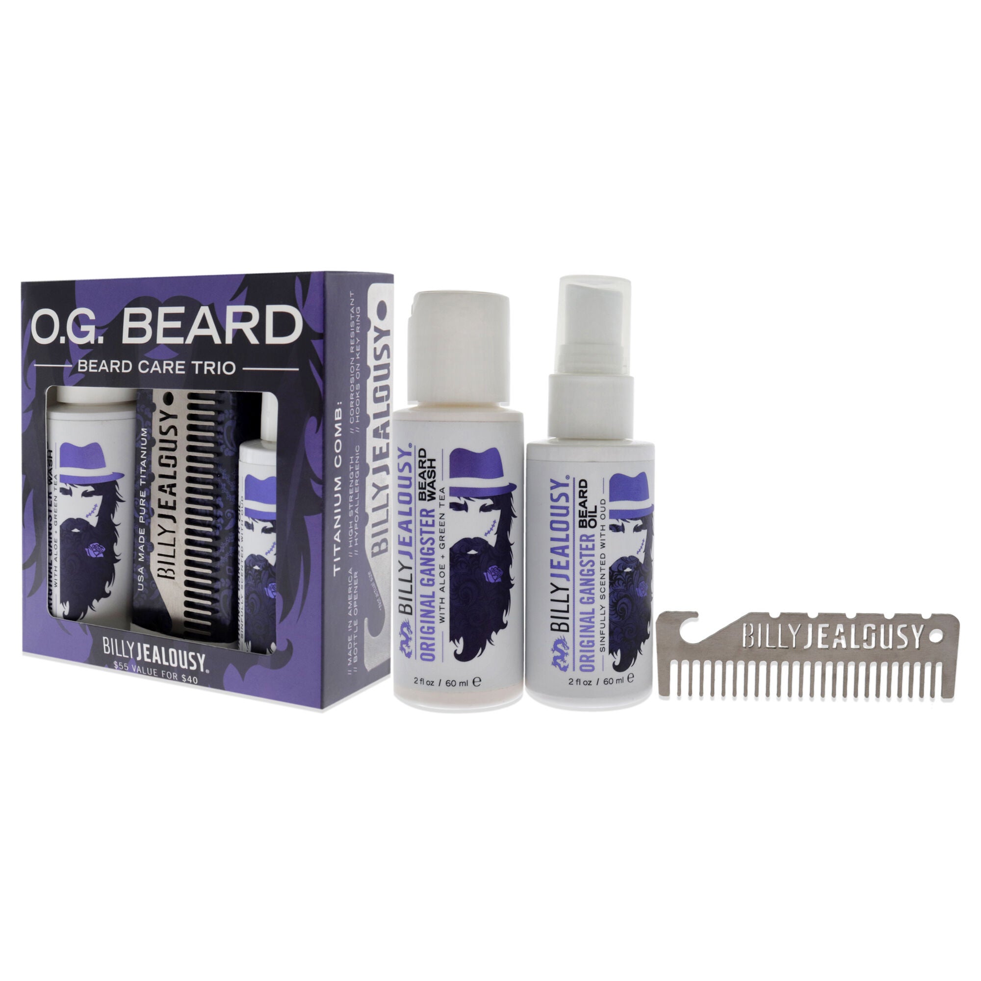 O.G. Beard Care Trio by Billy Jealousy for Men - 3 Pc 2oz Beard Wash, 2oz O.G Beard Oil, Titanium Comb, , alternate image number 8