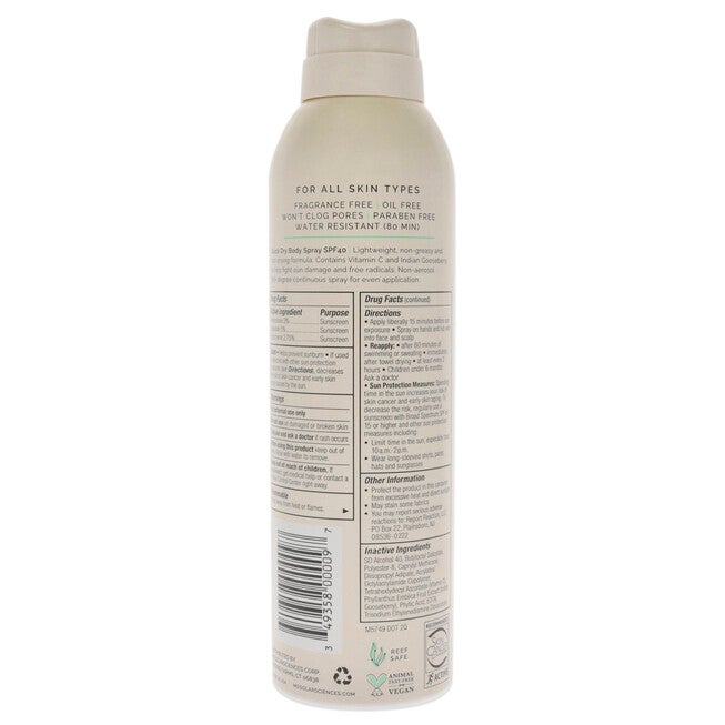 Quick Dry Body Spray SPF 40 by MDSolarSciences for Unisex - 6 oz Sunscreen, See Description, alternate image number null