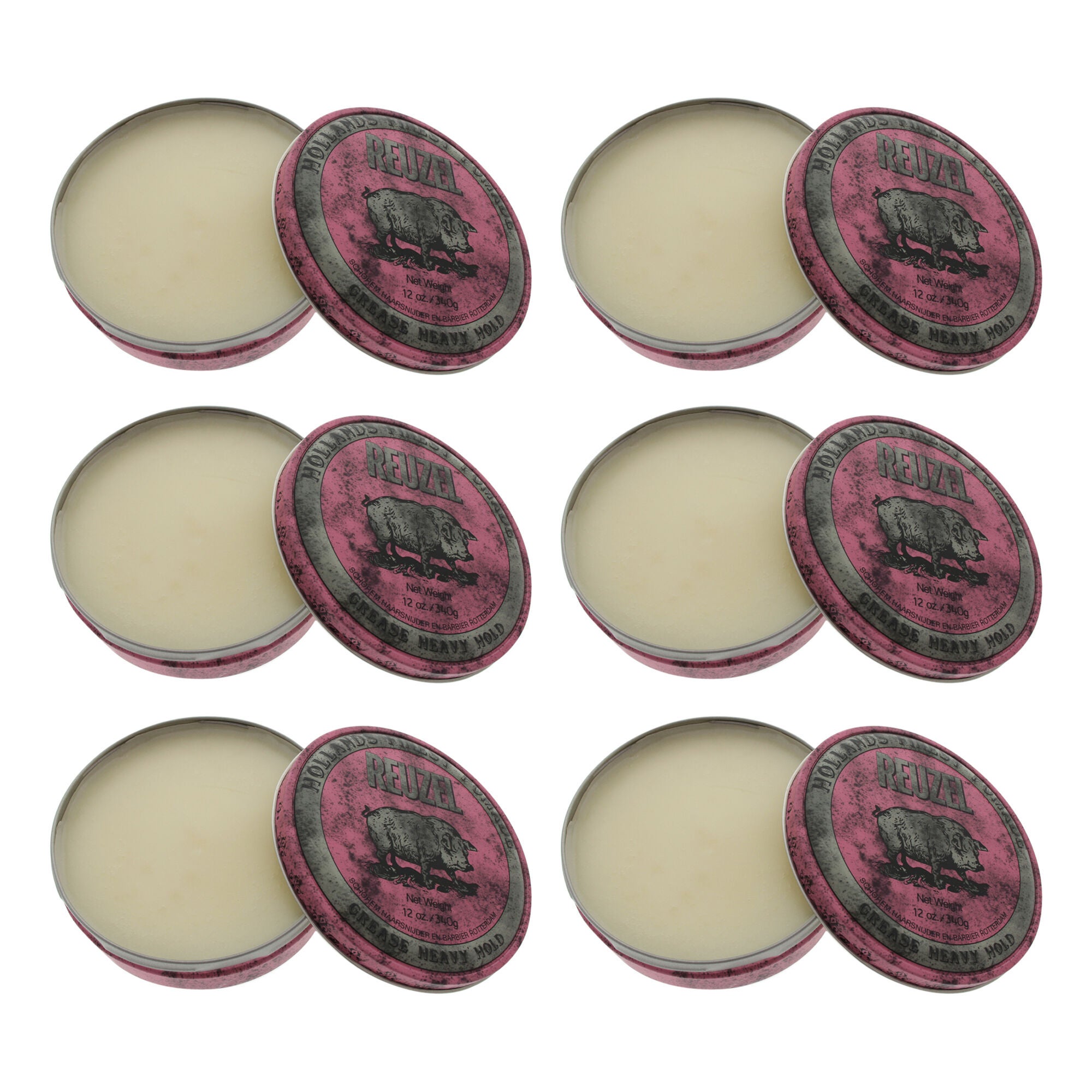 Pink Grease Heavy Hold Pomade by Reuzel for Men - 12 oz Pomade - Pack of 6, See Description, hi-res image number 0