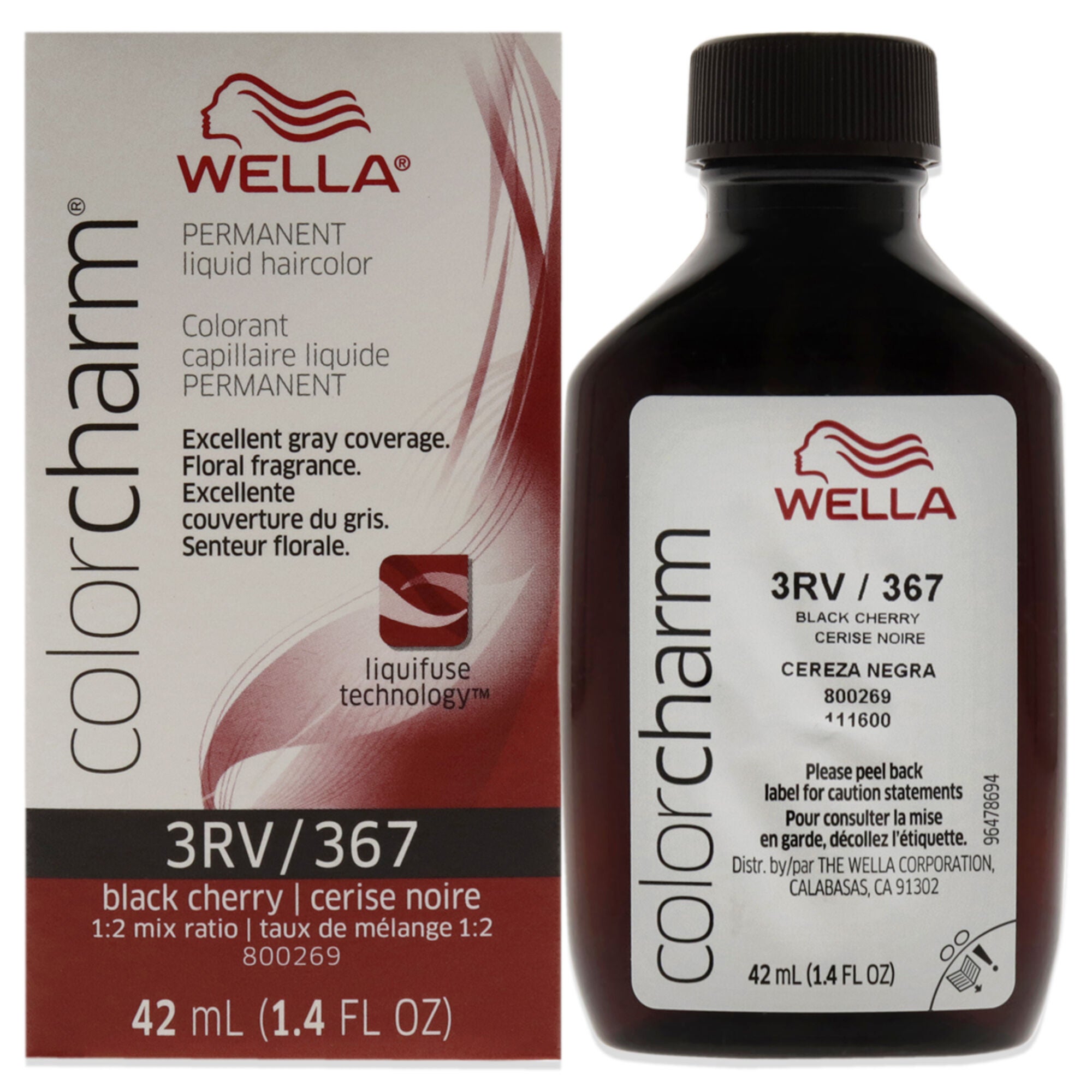 Color Charm Permanent Liquid Hair Color - 367 3RV Black Cherry by Wella for Unisex - 1.42 oz Hair Color, See Description, hi-res image number 0