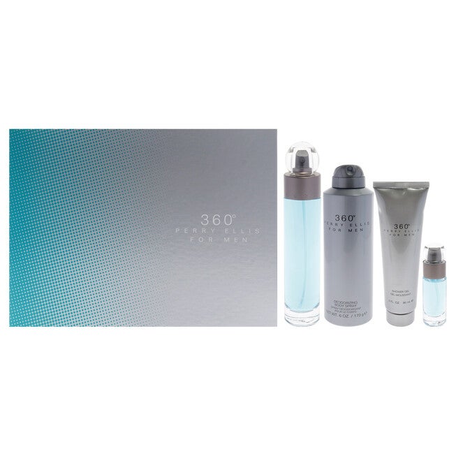 360 by Perry Ellis for Men - 4 Pc Gift Set 3.4oz EDT Spray, 6oz Deodorizing Body Spray, 3.0oz Shower Gel, 0.25oz EDT Spray, See Description, hi-res image number 0