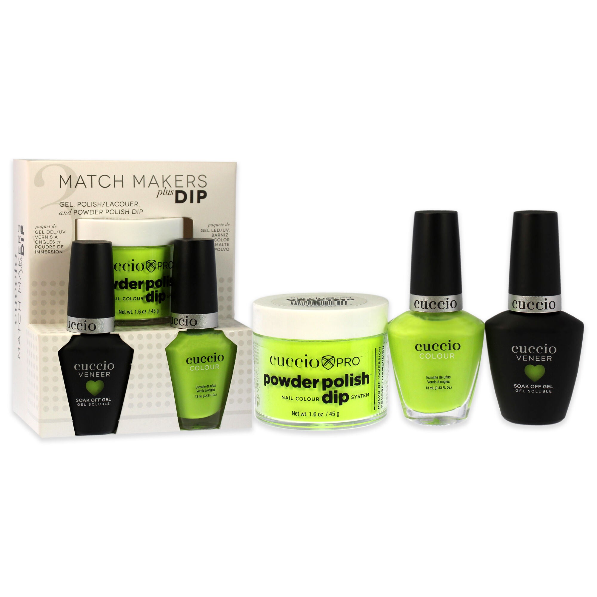 Match Makers Plus Dip - Wow The World by Cuccio Colour for Women - 3 Pc 1.6oz Pro Powder Polish Dip System, 0.44oz Veneer Soak Off Gel, 0.43oz Colour Nail Polish, Multicolor, alternate image number 1