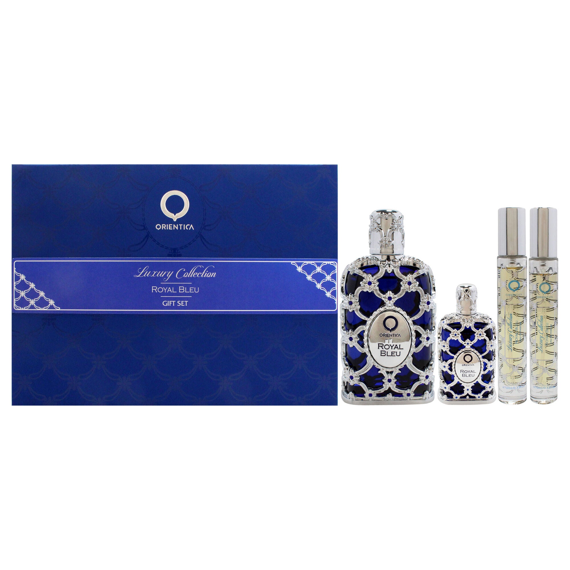 Royal Bleu by Orientica for Unisex - 4 Pc Gift Set 2.7oz EDP Spray, 2 x 10ml EDP Spray, 7.5ml EDP Splash, See Description, hi-res image number 0