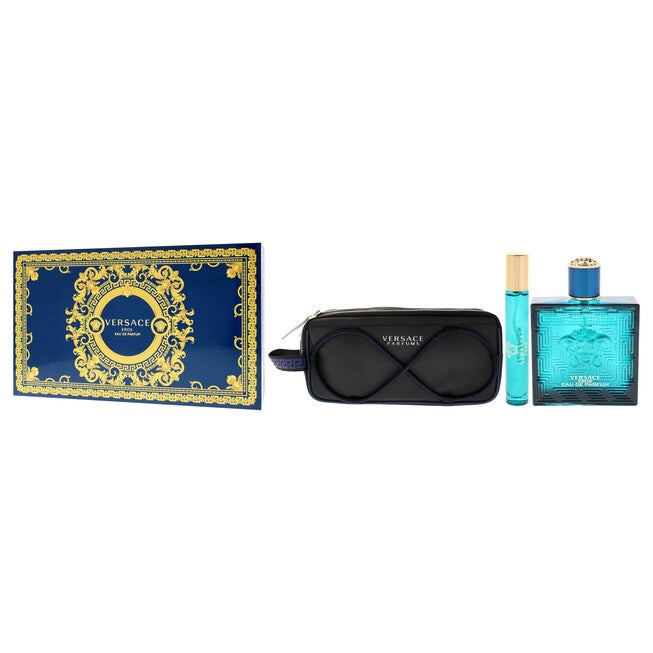 Versace Eros by Versace for Men - 3 Pc Gift Set - 3.4oz EDP Spray, 0.3oz EDP Spray, Pouch, NA, alternate image number null