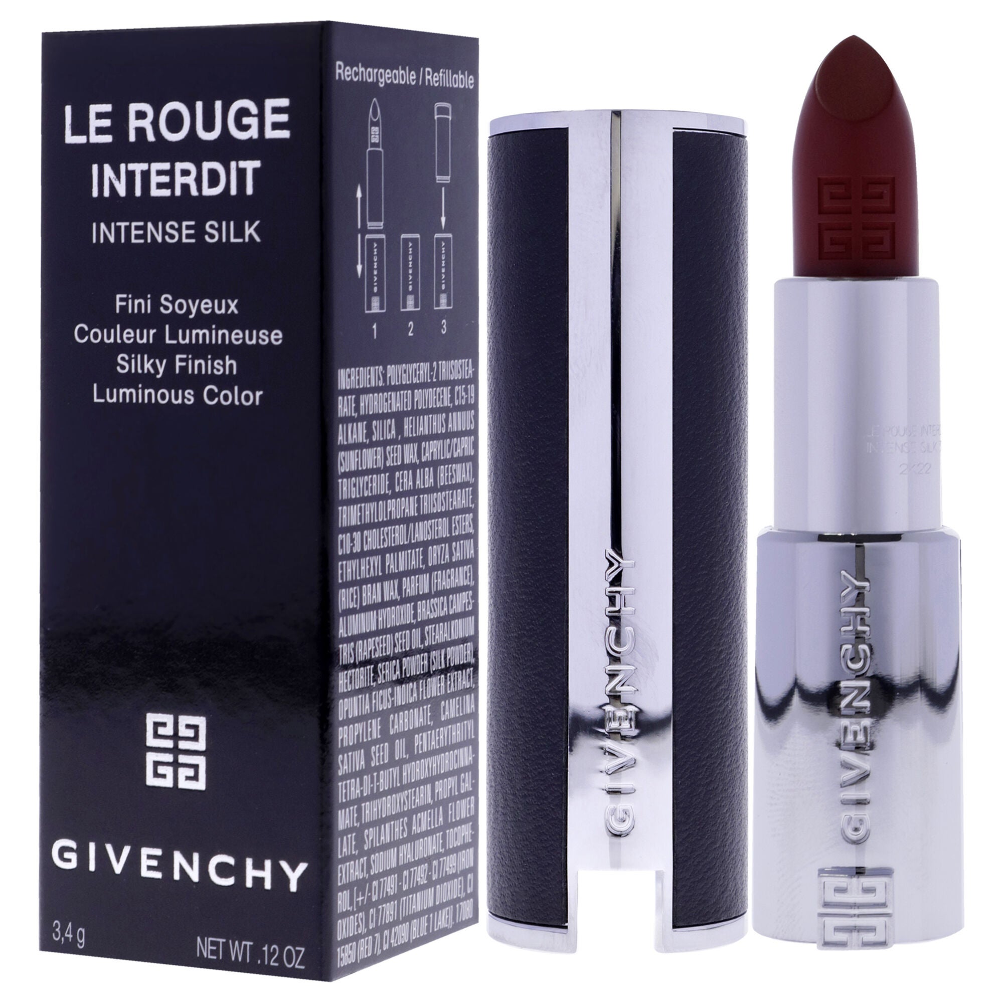 Le Rouge Interdit Intense Silk Lipstick - 37 Rouge Graine by Givenchy for Women - 0.12 oz Lipstick (Refillable), Black, alternate image number 2