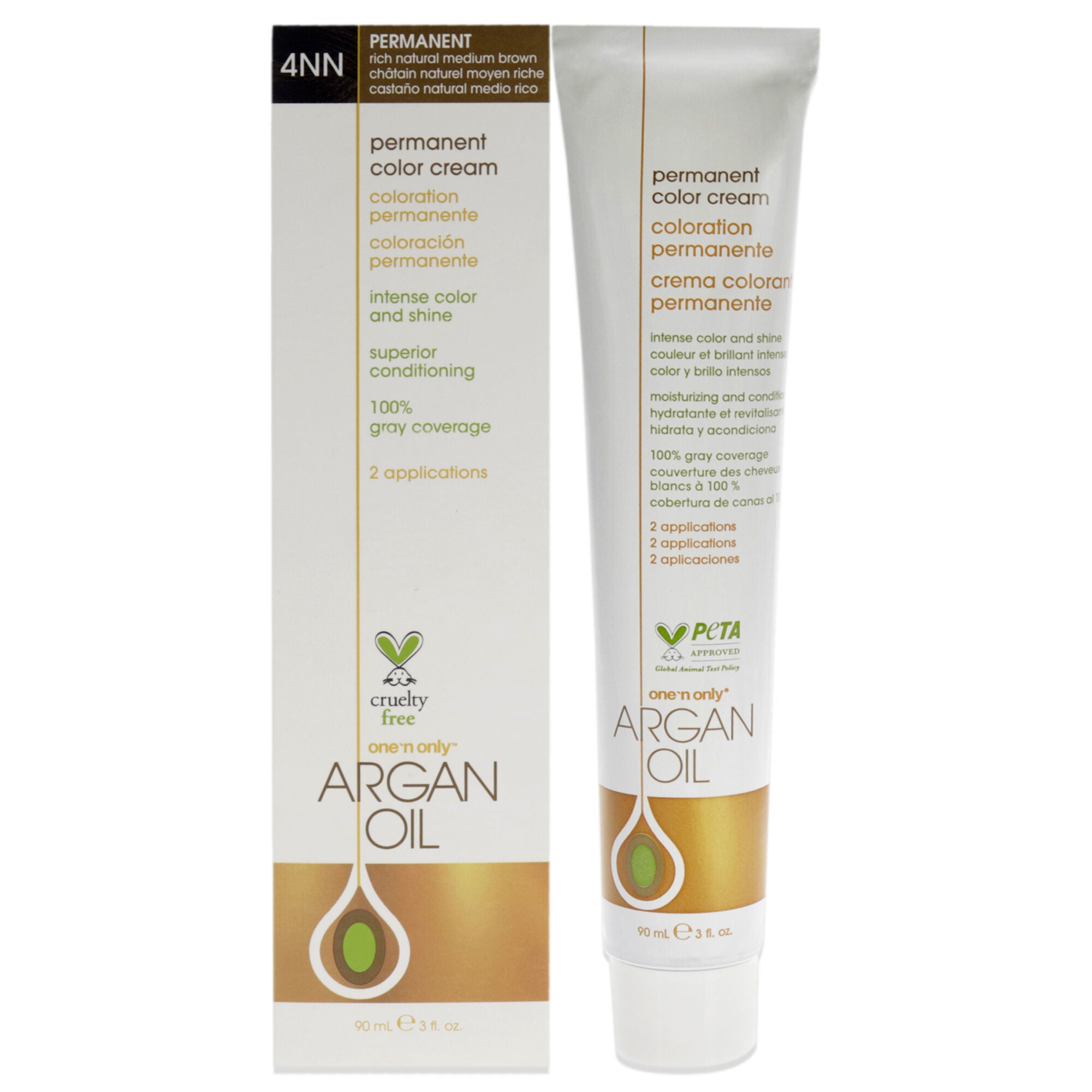 Argan Oil Permanent Color Cream - 4NN Rich Natural Medium Brown by One n Only for Unisex - 3 oz Hair Color, See Description, hi-res image number 0