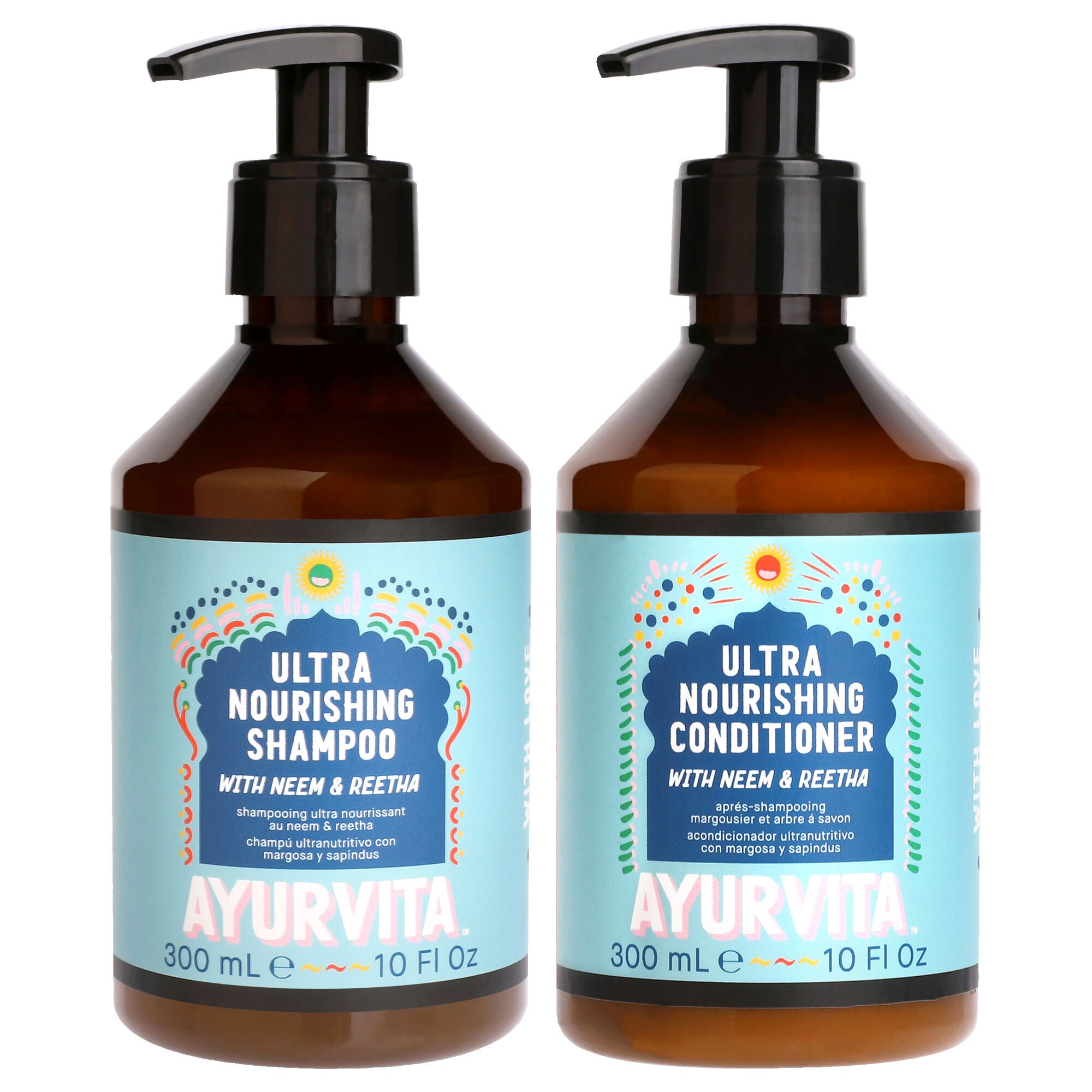 Neem and Reetha Ultra Nourishing Kit by AyurVita for Unisex - 2 Pc Kit 10oz Shampoo, 10oz Conditioner, See Description, hi-res image number 0