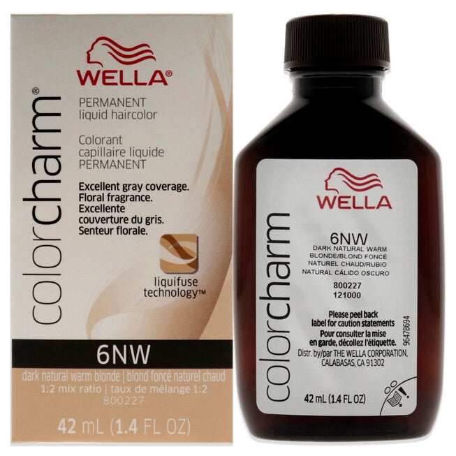 Color Charm Permanent Liquid Hair Color - 6NW Dark Natural Warm Blonde by Wella for Unisex - 1.42 oz Hair Color, NA, hi-res image number null