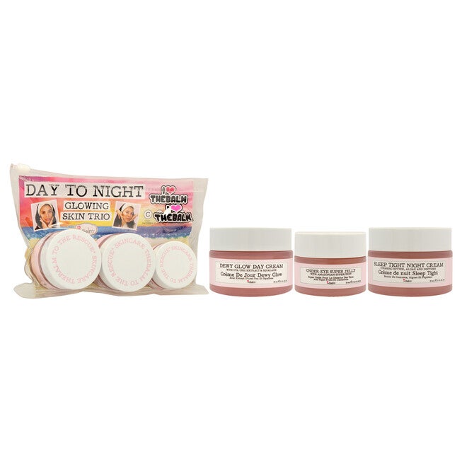 Day To Night Glowing Skin Trio by the Balm for Women - 3 Pc 1oz Dewy Glow Day Cream, 0.5oz Under Eye Super Jelly, 1oz Sleep Tight Night Cream, NA, alternate image number null