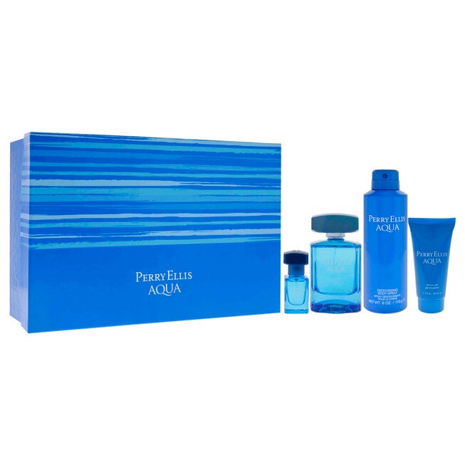 Perry Ellis Aqua by Perry Ellis for Men - 4 Pc Gift Set 3.4oz EDT Spray, 0.25oz EDT Spray, 6oz Deodorizing Body Spray, 1.7oz Shower Gel, , alternate image number null