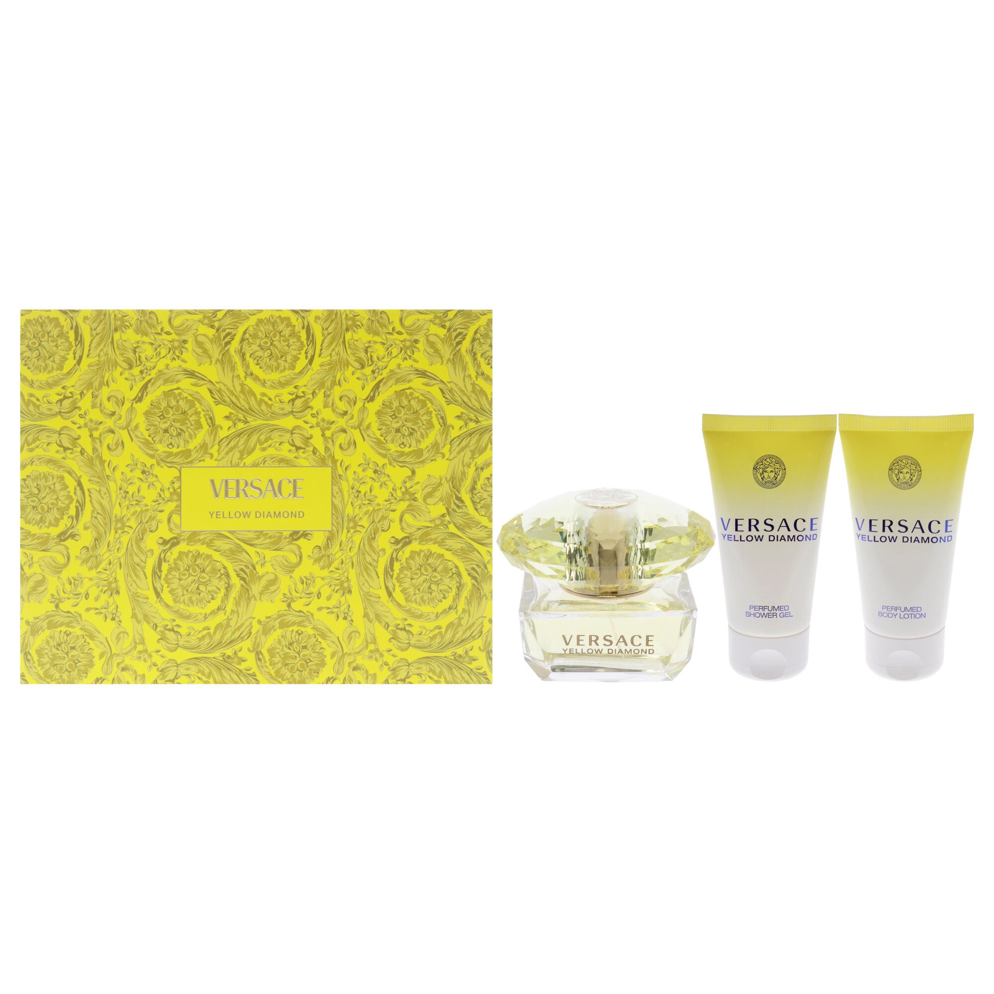 Versace Yellow Diamond by Versace for Women - 3 Pc Gift Set 1.7oz EDT Spray, 1.7oz Perfumed Shower Gel, 1.7oz Perfumed Body Lotion, See Description, hi-res image number 0