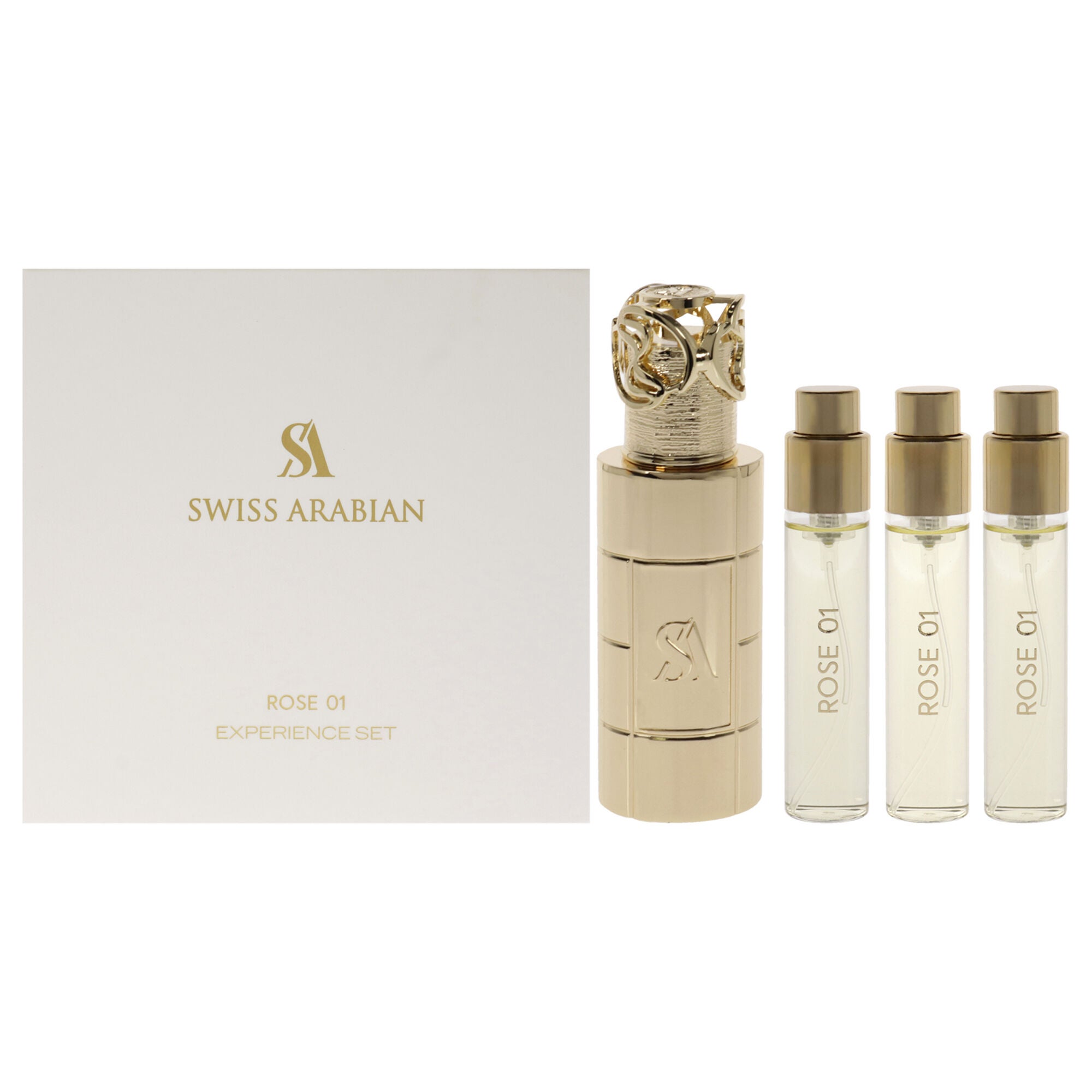 Rose 01 by Swiss Arabian for Unisex - 4 Pc Mini Gift Set 3 x 10ml Perfume Spray, 1 Metal Case, See Description, hi-res image number 0