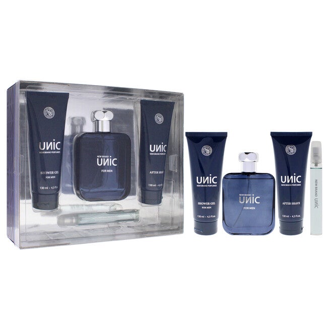 Unic by New Brand for Men - 4 Pc Gift Set 3.3oz EDT Spray, 0.5oz EDT Spray, 4.3oz Shower Gel, 4.3oz After Shave, NA, alternate image number null