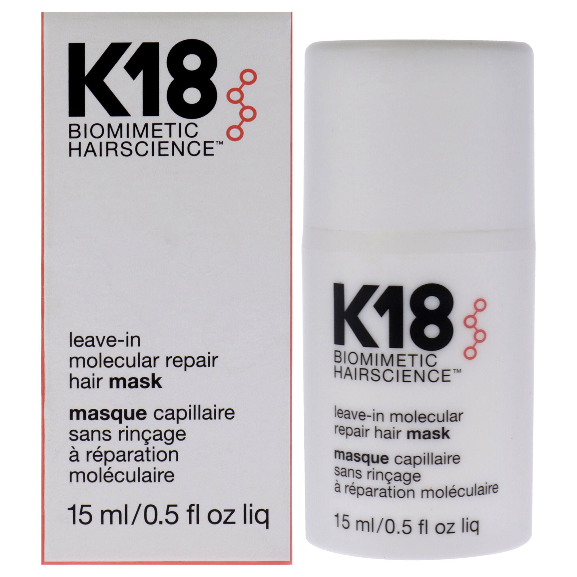Leave-in Molecular Repair Hair Mask by K18 Hair for Women - 0.5 oz Masque, See Description, hi-res image number 0
