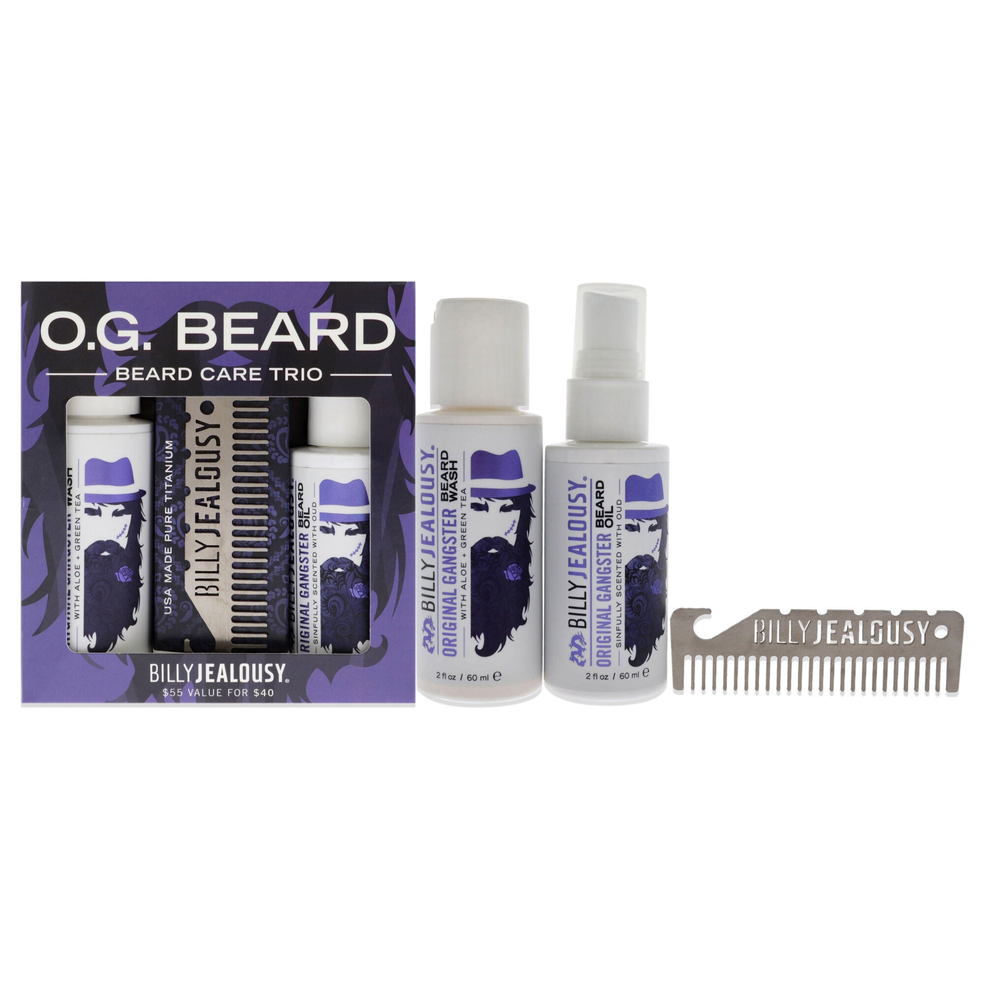 O.G. Beard Care Trio by Billy Jealousy for Men - 3 Pc 2oz Beard Wash, 2oz O.G Beard Oil, Titanium Comb, , alternate image number 5