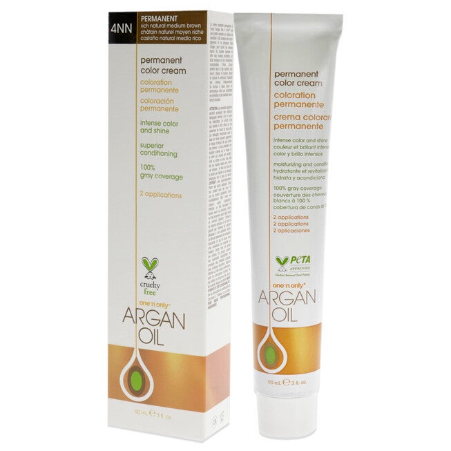 Argan Oil Permanent Color Cream - 4NN Rich Natural Medium Brown by One n Only for Unisex - 3 oz Hair Color, NA, alternate image number null