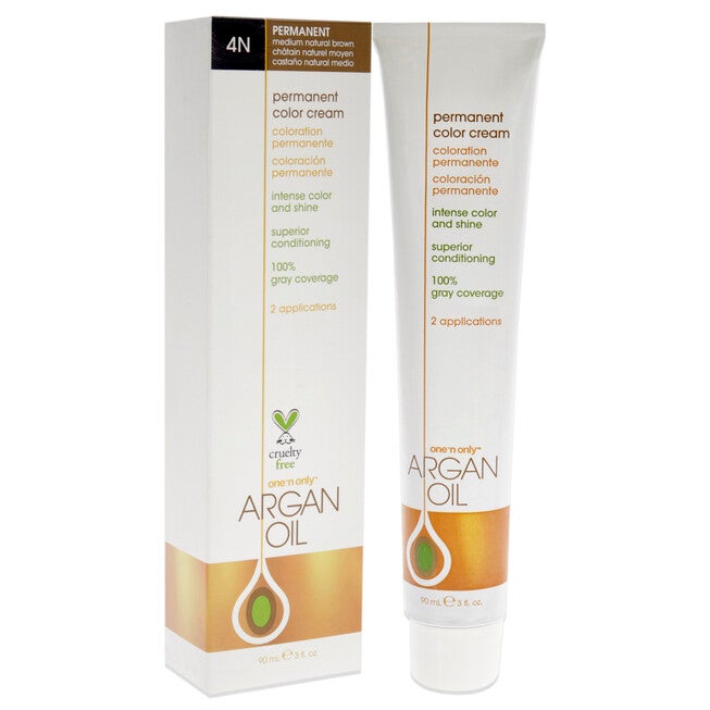 Argan Oil Permanent Color Cream - 4N Medium Natural Brown by One n Only for Unisex - 3 oz Hair Color, NA, alternate image number null