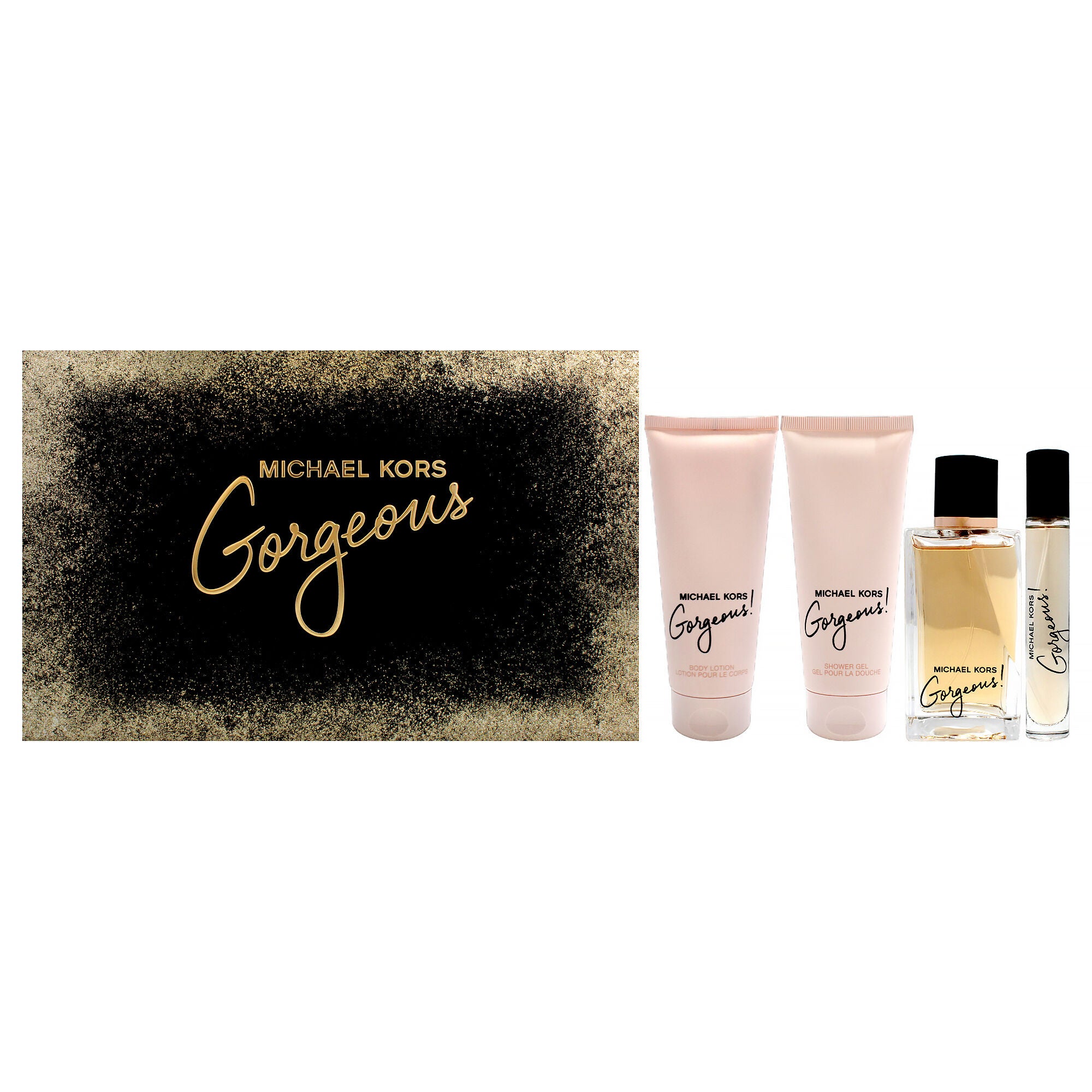 Gorgeous by Michael Kors for Women - 4 Pc Gift Set 3.4oz EDP Spray, 0.3oz EDP Spray, 3.4oz Body Lotion, 3.4oz Shower Gel, Clear, hi-res image number 0