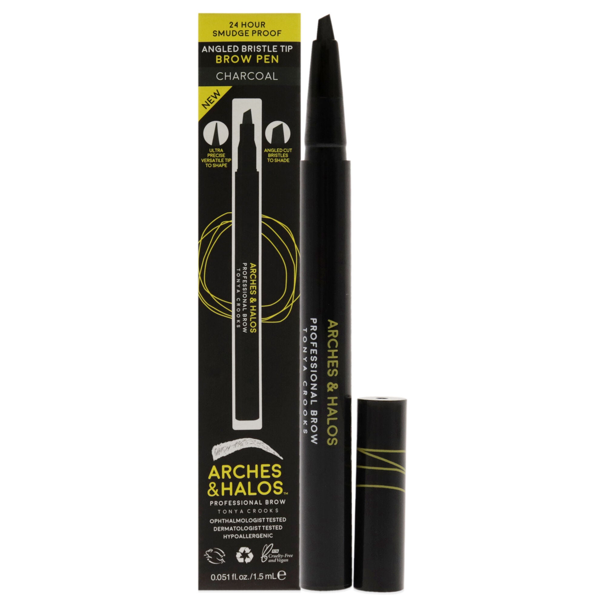 Angled Bristle Tip Waterproof Brow Pen - Charcoal by Arches and Halos for Women - 0.051 oz Eyebrow Pencil, See Description, hi-res image number 0