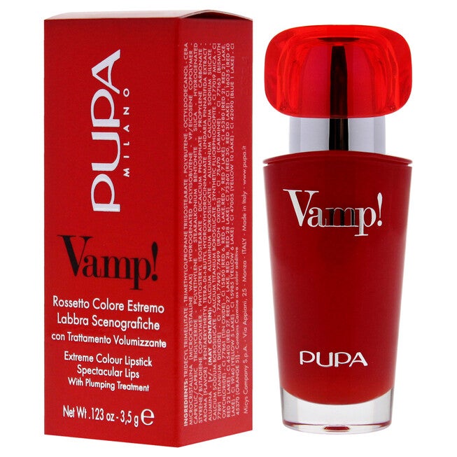 Vamp! Extreme Colour Lipstick with Plumping Treatment - 302 Ruby Red by Pupa Milano for Women - 0.123 oz Lipstick, NA, alternate image number null