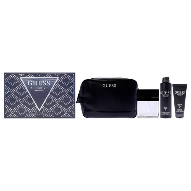 Seductive Homme by Guess for Men - 4 Pc Gift Set 3.4oz EDT Spray, 6oz Deodorant Body Spray, 3.4oz Shower Gel, Pouch, NA, hi-res image number null