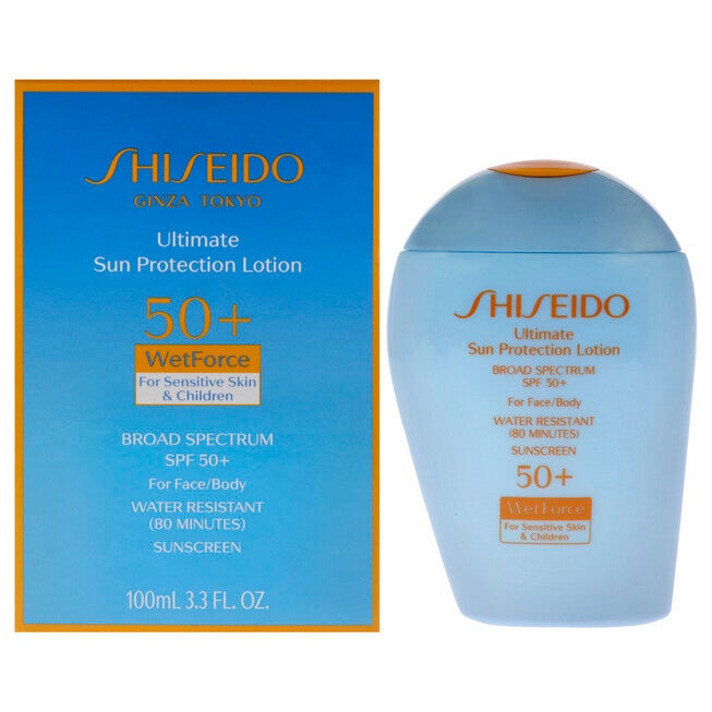 Ultimate Sun Protection Lotion WetForce SPF 50 for Sensitive Skin and Children by Shiseido for Unisex - 3.3 oz Sunscreen, NA, hi-res image number null