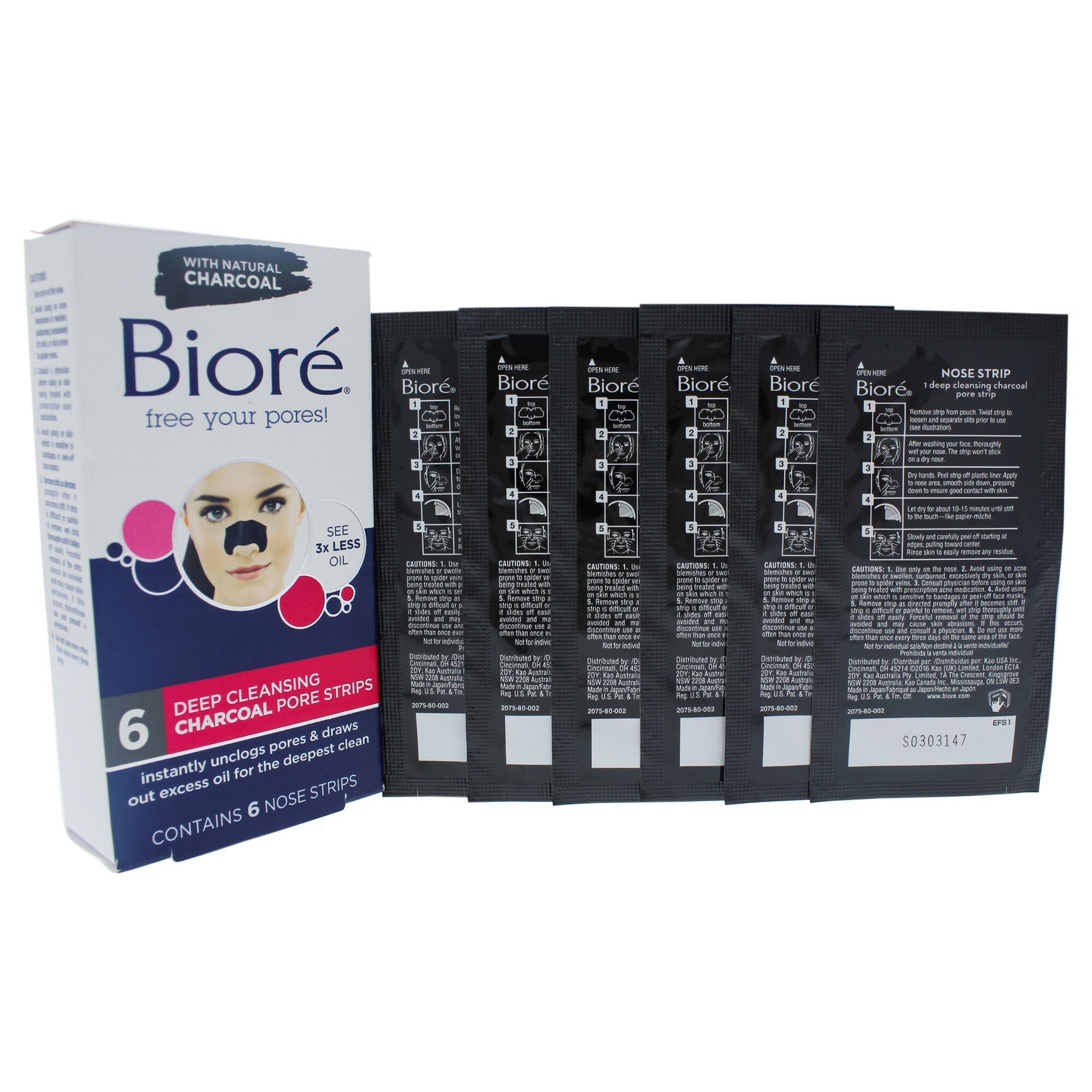 Deep Cleansing Charcoal Pore Strips by Biore for Unisex - 6 Pc Pore Strips, See Description, alternate image number 2