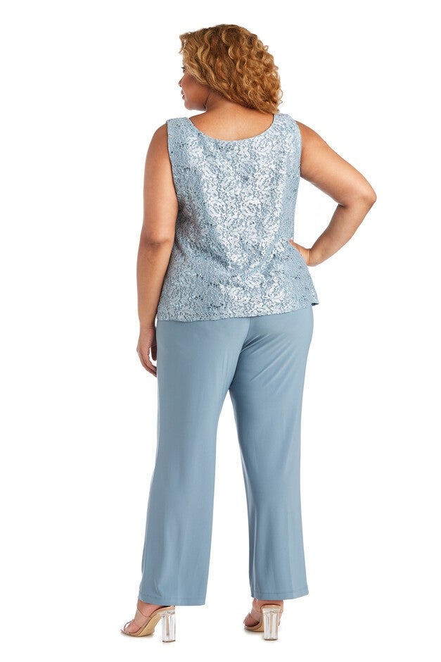 Three-Piece Pant Set with Metallic Lace Detail, , alternate image number 3