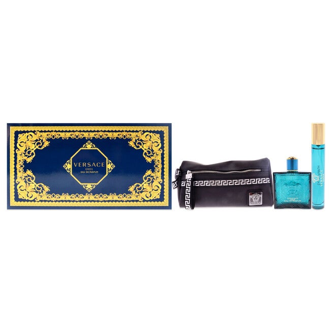 Versace Eros by Versace for Men - 3 Pc Gift Set - 3.4oz EDP Spray, 0.3oz EDP Spray, Pouch, , alternate image number null