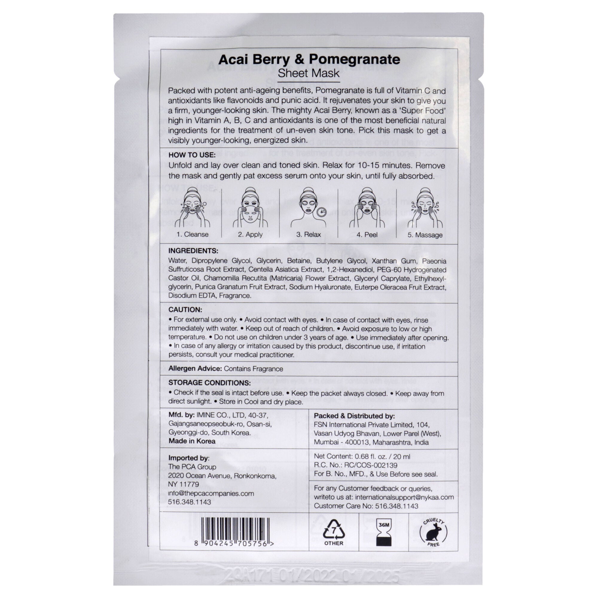 Skin Secrets Sheet Mask - Acai Berry and Pomegranate by Nykaa Naturals for Women - 1 Pc Mask, See Description, alternate image number 1