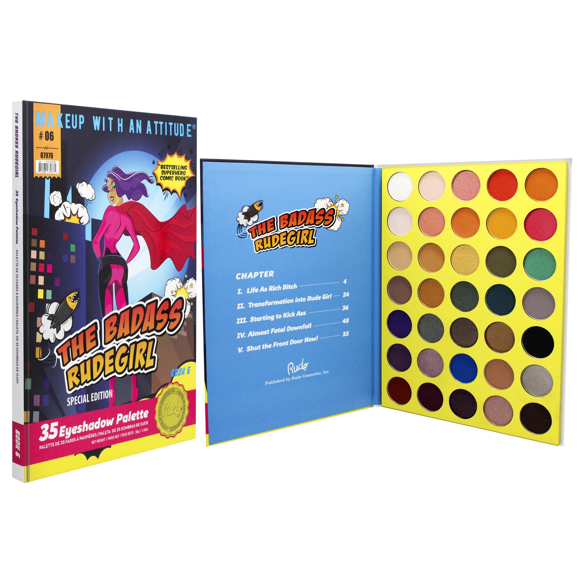 The Badass Rudegirl 35 Eyeshadow Palette - Book 6 by Rude Cosmetics for Women - 1.34 oz Eye Shadow, See Description, alternate image number 1