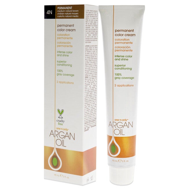 Argan Oil Permanent Color Cream - 4N Medium Natural Brown by One n Only for Unisex - 3 oz Hair Color, NA, alternate image number null