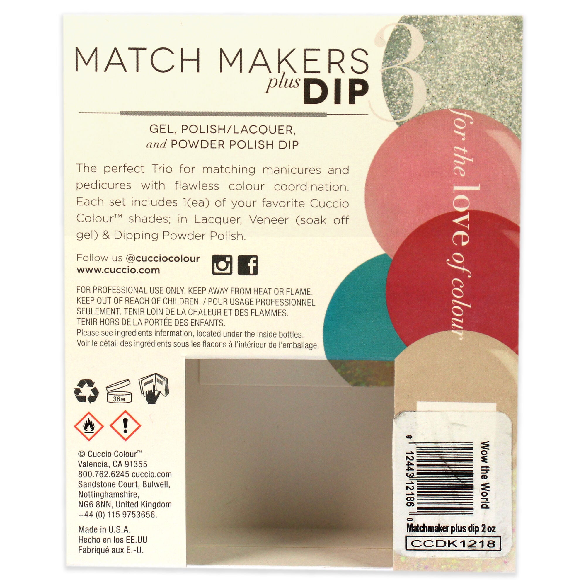 Match Makers Plus Dip - Wow The World by Cuccio Colour for Women - 3 Pc 1.6oz Pro Powder Polish Dip System, 0.44oz Veneer Soak Off Gel, 0.43oz Colour Nail Polish, Multicolor, alternate image number 5