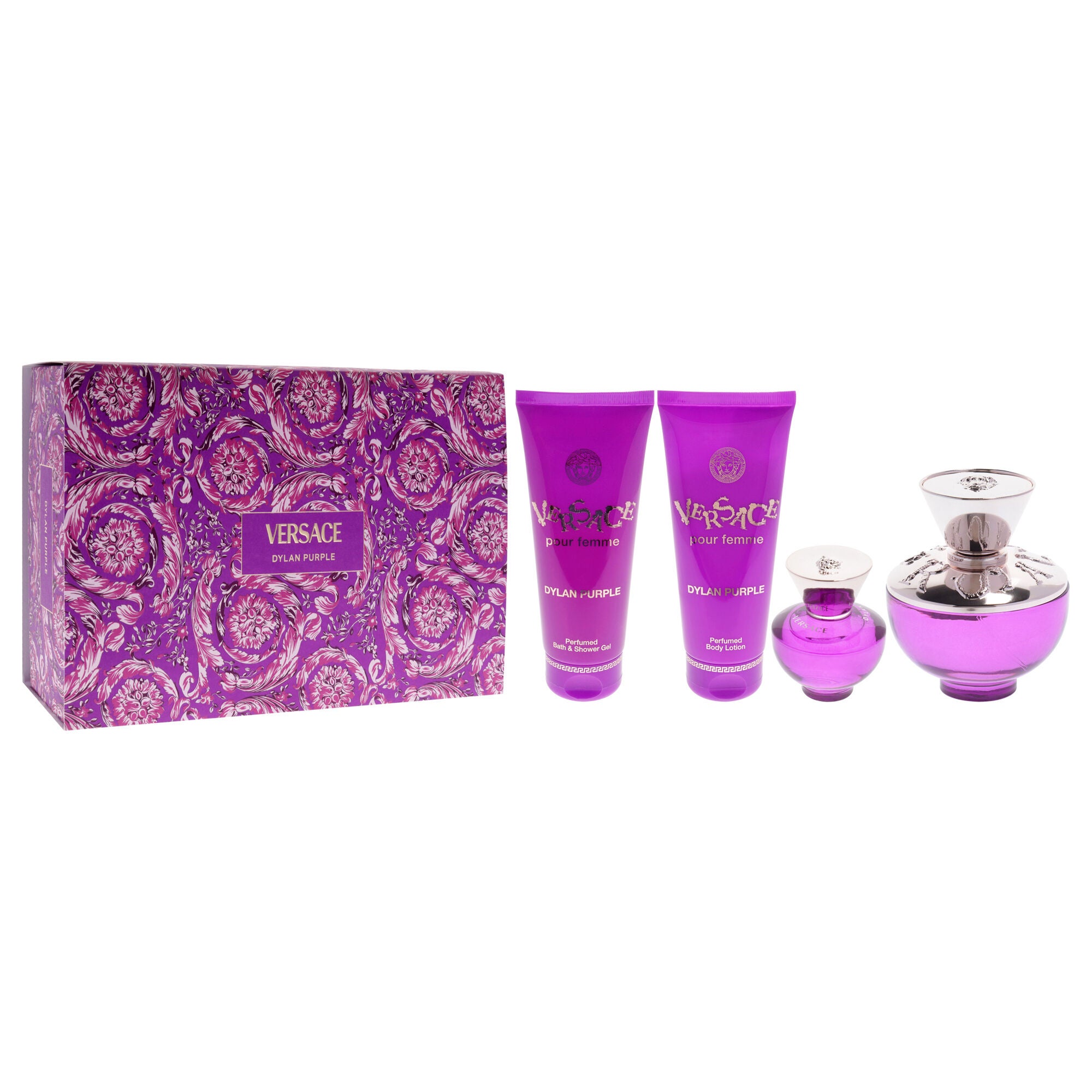 Dylan Purple by Versace for Women - 4 Pc Gift Set 3.4oz EDP Spray, 0.17oz EDP Spray Mini, 3.4oz Shower Gel, 3.4oz Body Lotion, See Description, alternate image number 2