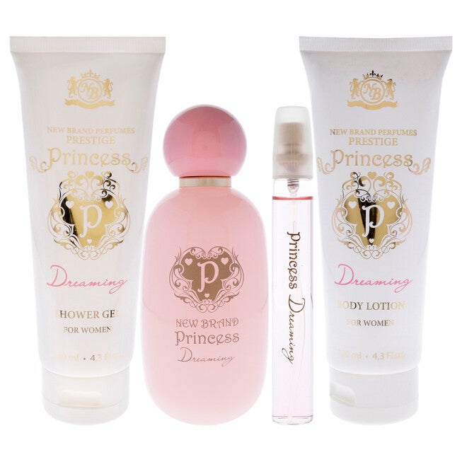 Prestige Princess Dreaming by New Brand for Women - 4 Pc Gift Set 3.3oz EDP Spray, 0.5oz EDP Spray, 4.3oz Shower Gel, 4.3oz Body Lotion, , alternate image number null