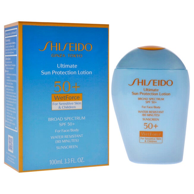 Ultimate Sun Protection Lotion WetForce SPF 50 for Sensitive Skin and Children by Shiseido for Unisex - 3.3 oz Sunscreen, NA, alternate image number null