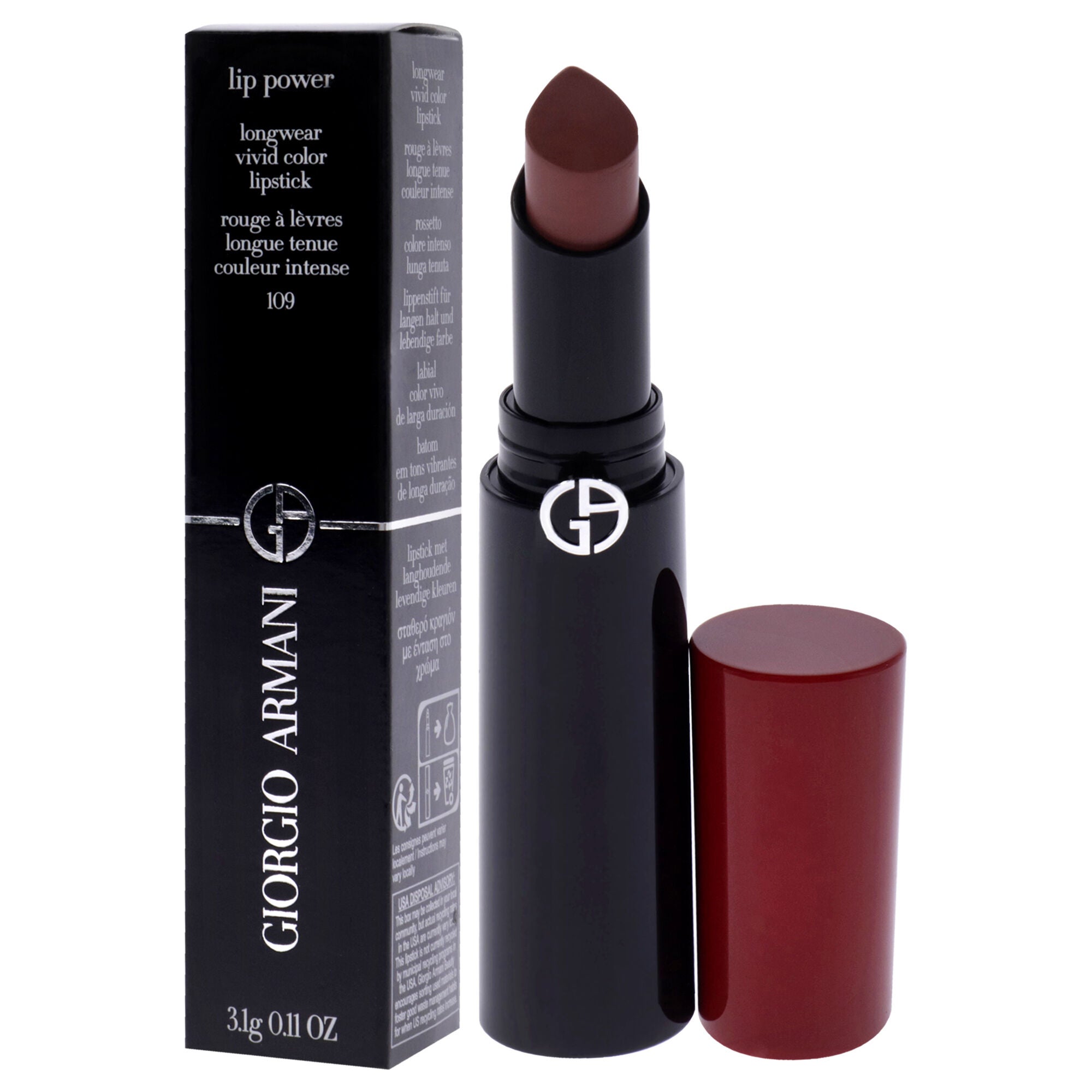 Lip Power Longwear Vivid Color Lipstick - 109 Intimate by Giorgio Armani for Women - 0.11 oz Lipstick, Red, alternate image number 2