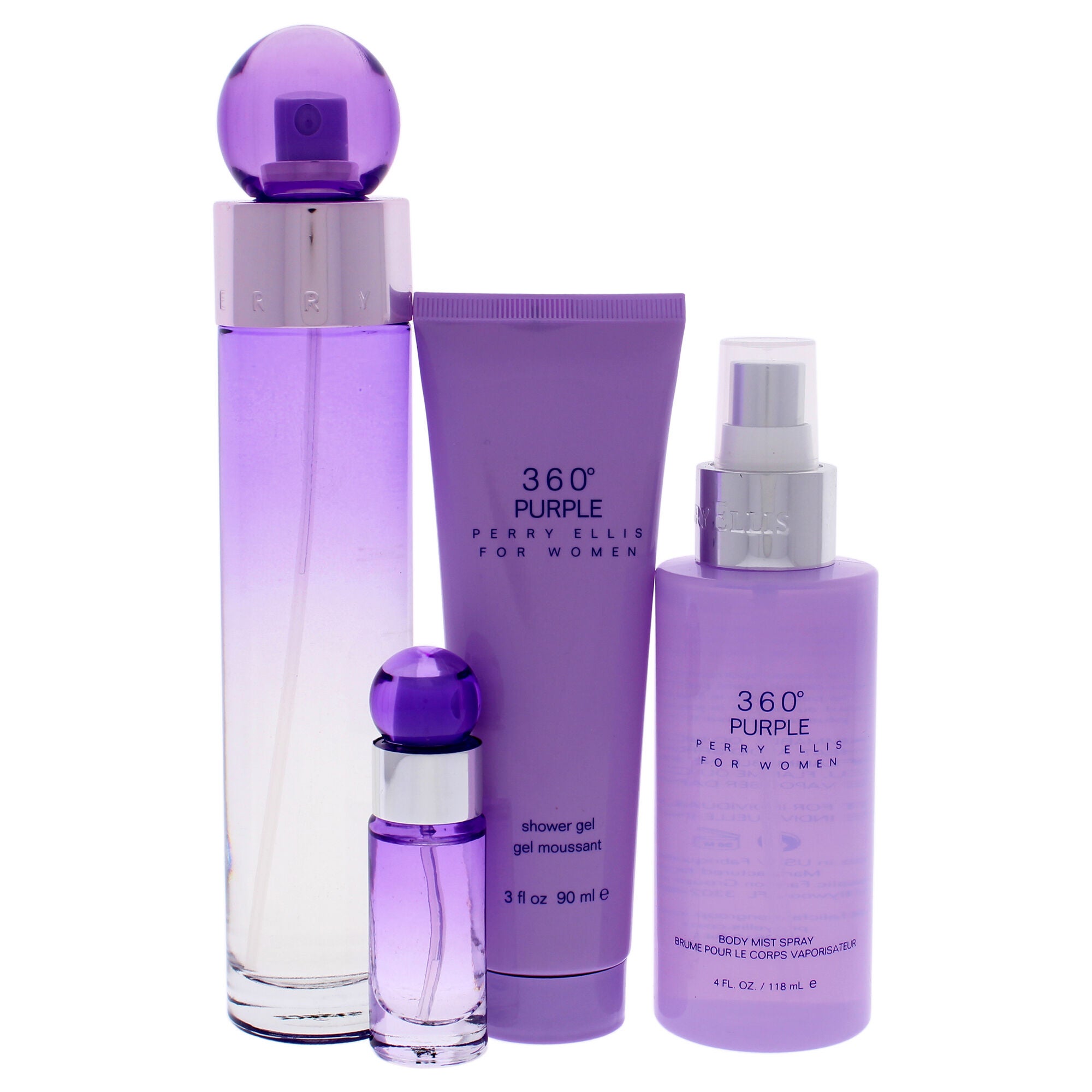 360 Purple by Perry Ellis for Women - 4 Pc Gift Set 3.4oz EDP Spray, 7.5ml EDP Mini Spray, 4oz Body Mist, 3oz Shower Gel, See Description, alternate image number 1